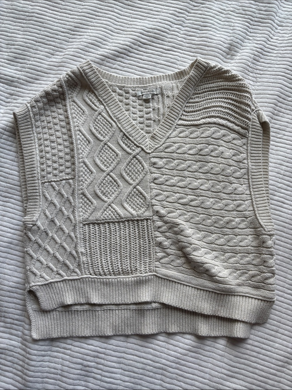 American Eagle Outfitters Cream Cable-Knit V-Neck Sweater Vest